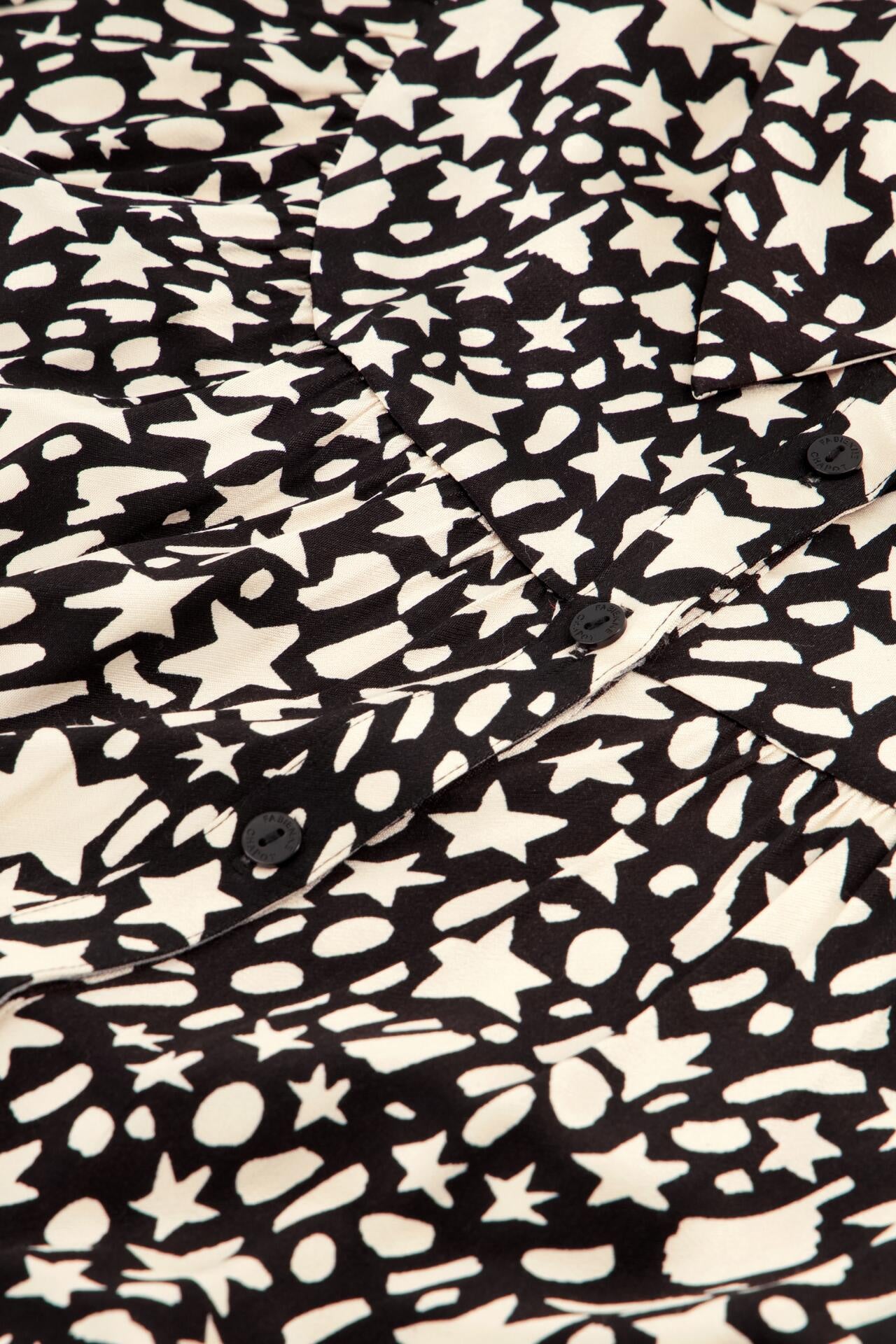 Gemusterte Bluse aus Viskose - 0067 Black/Creme Brüle - Schwarz | Weiß