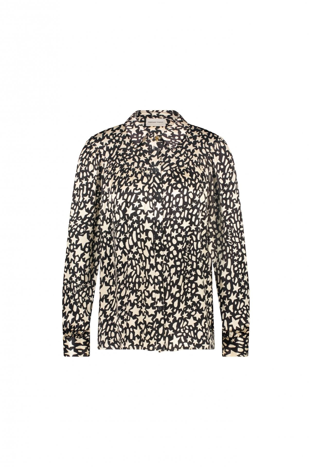 Gemusterte Bluse aus Viskose - 0067 Black/Creme Brüle - Schwarz | Weiß