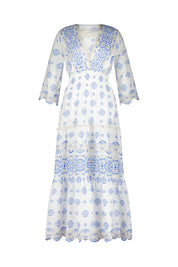 Sommerkleid Maxi aus Baumwolle - Bianco - Blau