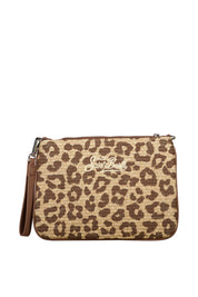 Mini-Beuteltasche aus Parisienne-Stroh - Leoprard 18 EMB - Beige