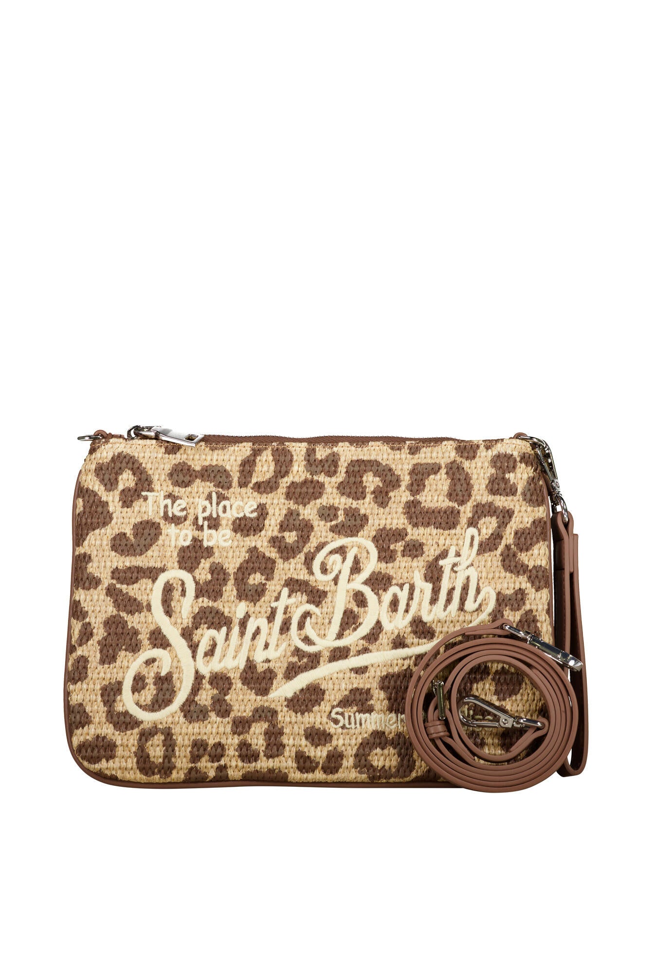 Mini-Beuteltasche aus Parisienne-Stroh - Leoprard 18 EMB - Beige