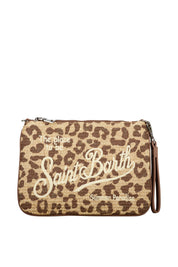 Mini-Beuteltasche aus Parisienne-Stroh - Leoprard 18 EMB - Beige