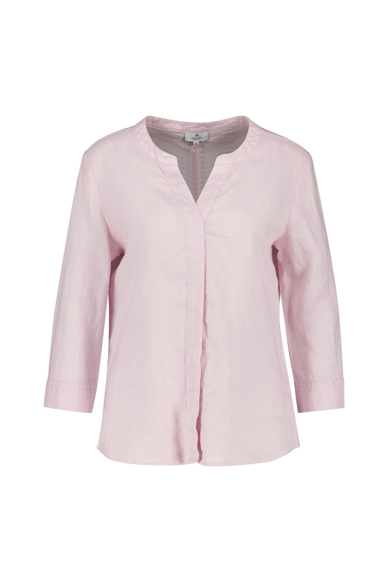 Leinenbluse mit V-Ausschnitt - Rose - Rosa