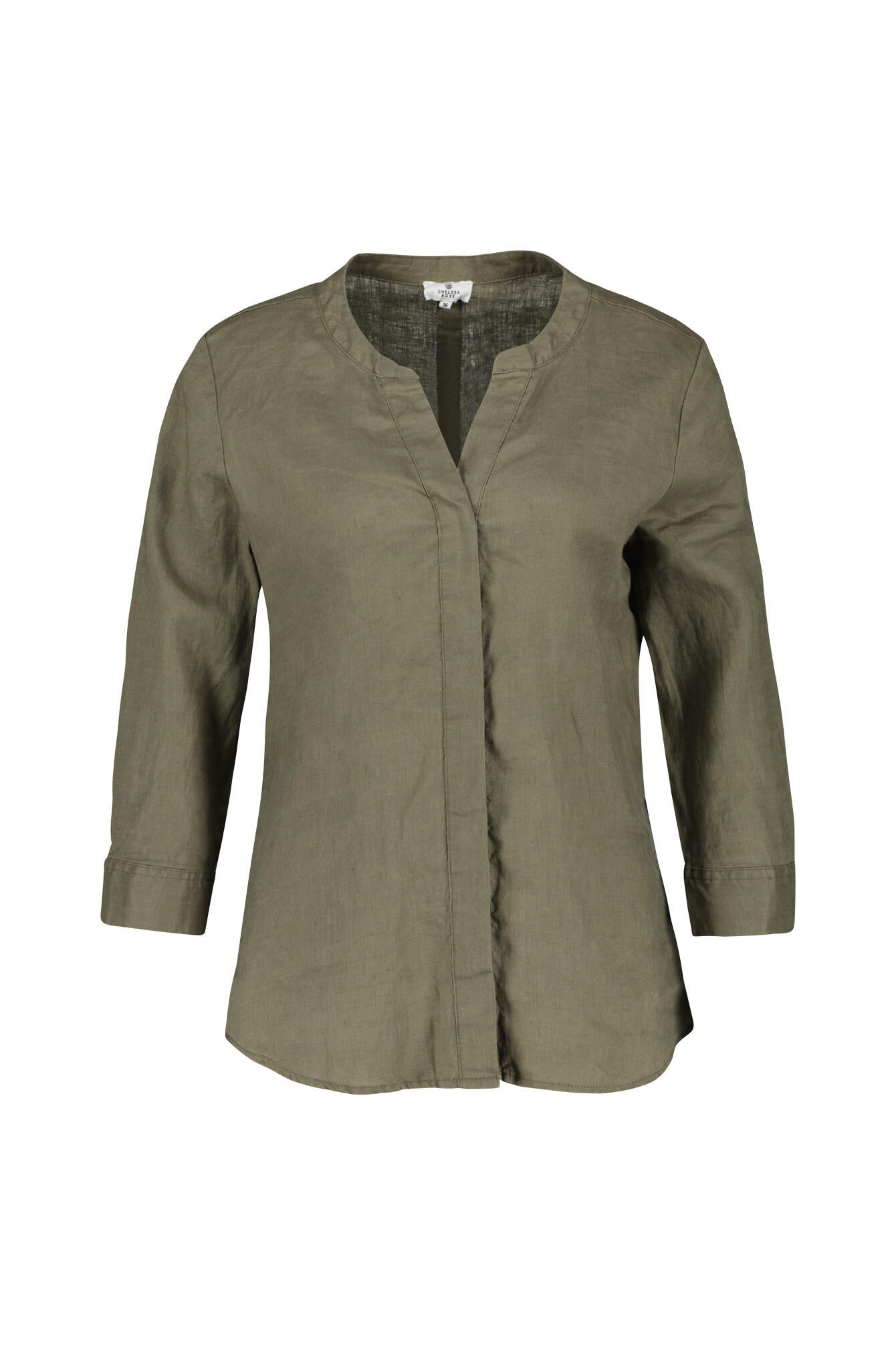 Leinenbluse mit V-Ausschnitt - Khaki - Khaki