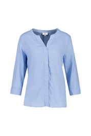Leinenbluse mit V-Ausschnitt - Mare - Blau
