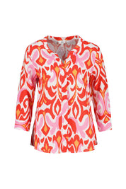 Leinenbluse mit V-Ausschnitt - Ethno Red - Rot