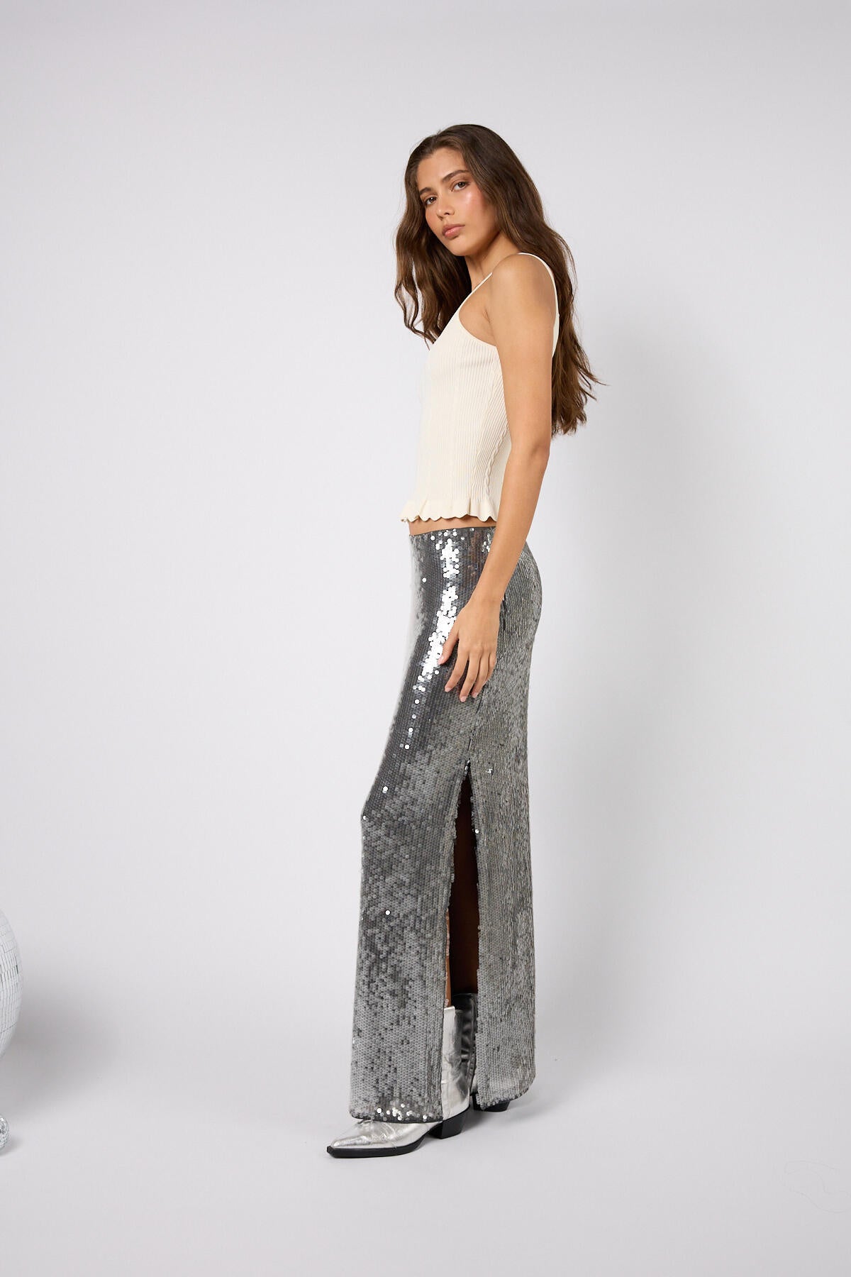 Paillettenrock Maxi NIKA - Graphite - Silber