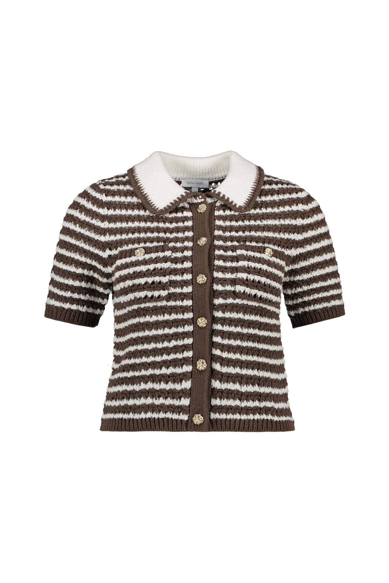 Strickcardigan aus Baumwollmix - Stripe Coffee Ecru - Braun