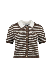 Strickcardigan aus Baumwollmix - Stripe Coffee Ecru - Braun