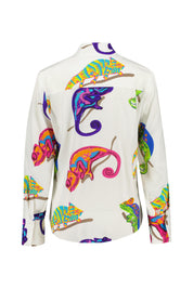 Bluse aus Seide - 261031 Fuchsia Multi - Weiß