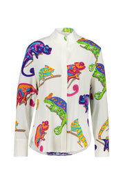 Bluse aus Seide - 261031 Fuchsia Multi - Weiß