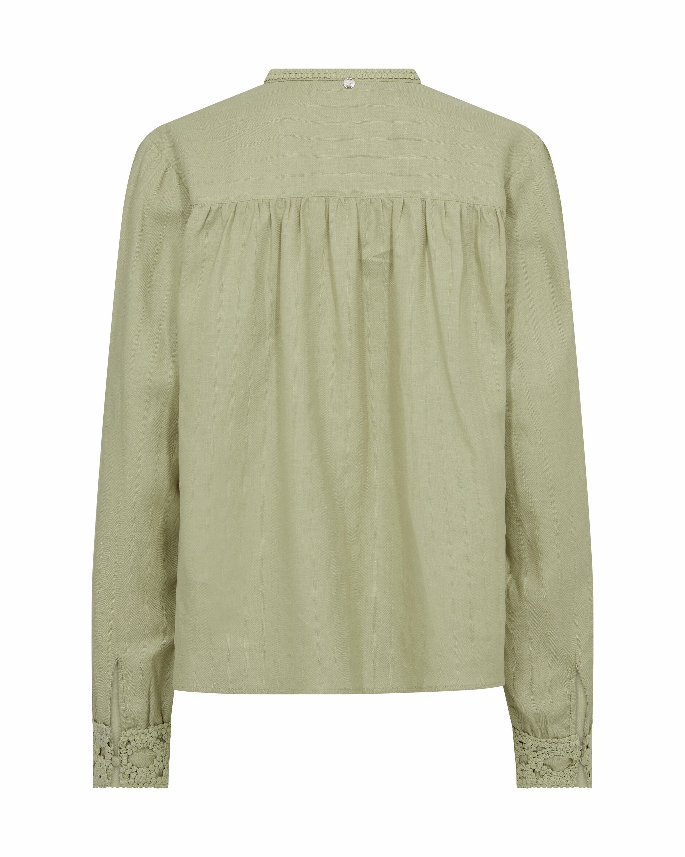 Leinenbluse EVANDA mit V-Ausschnitt - 176 Twill - Grün