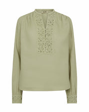 Leinenbluse EVANDA mit V-Ausschnitt - 176 Twill - Grün