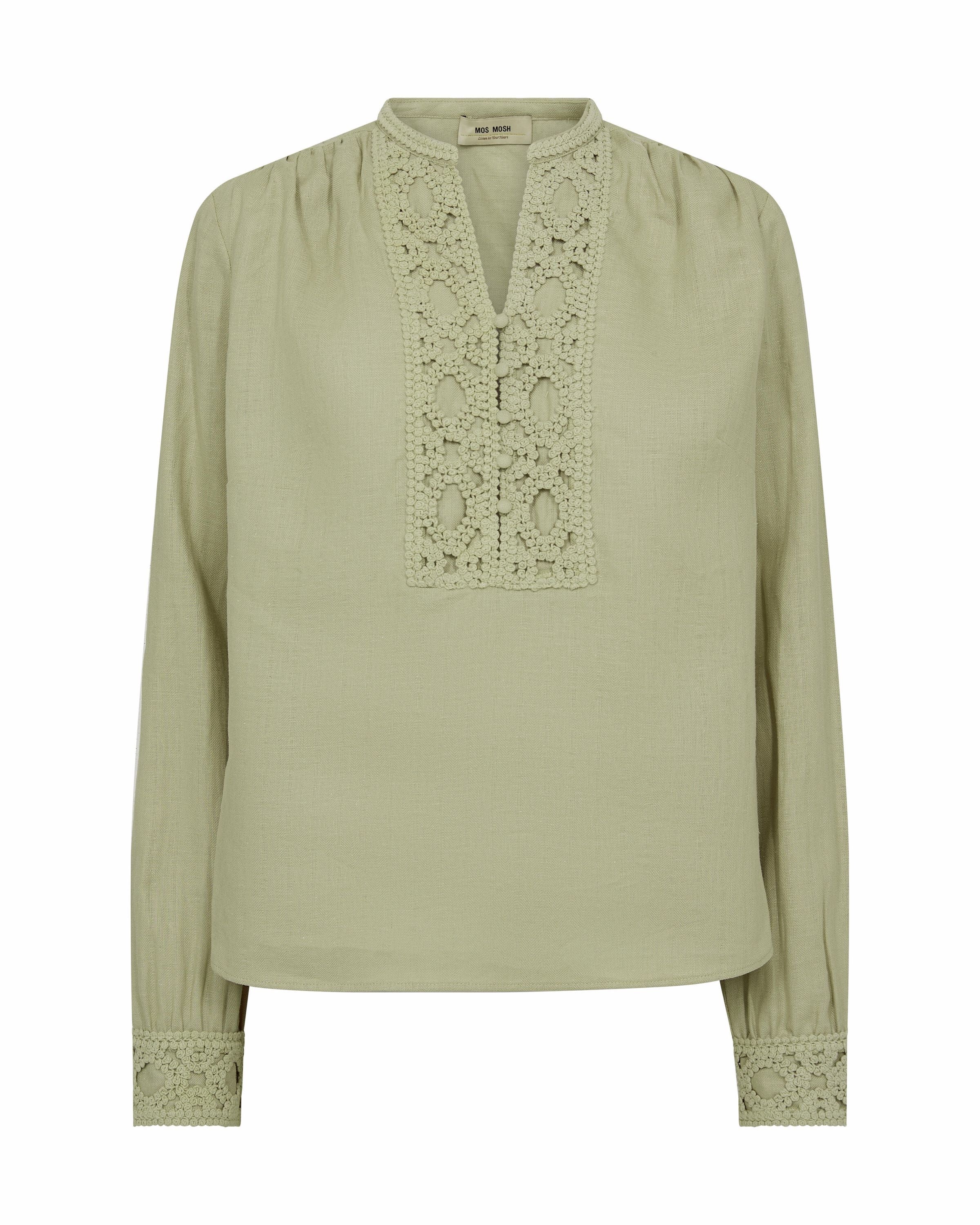 Leinenbluse EVANDA mit V-Ausschnitt - 176 Twill - Grün