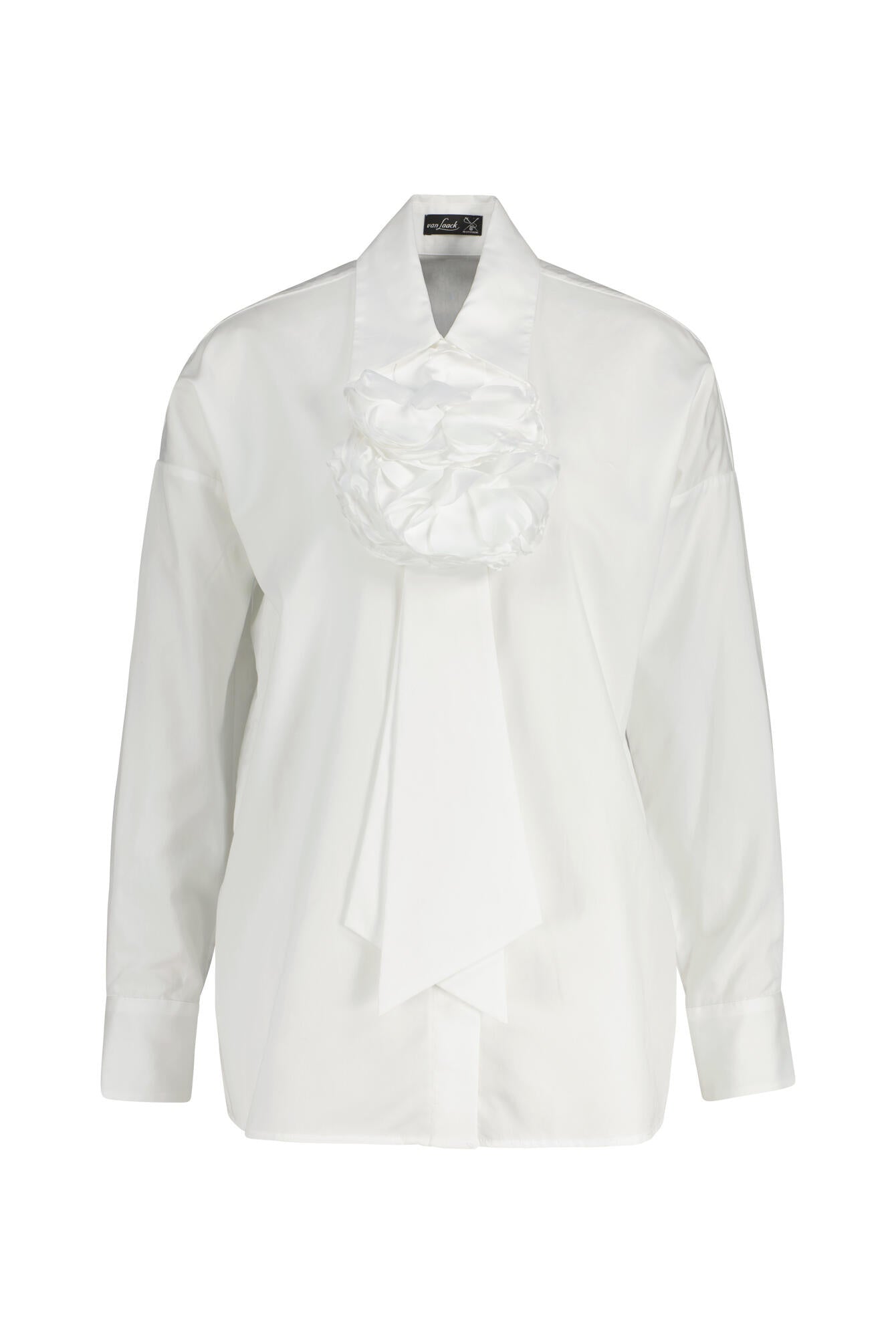 Hemdbluse mit abnehmbarer Rosen-Schleife - 000 - Weiß
