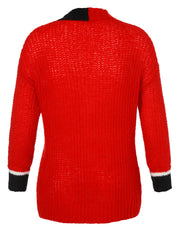 Grobstrickjacke mit V-Ausschnitt - 357 - Rot