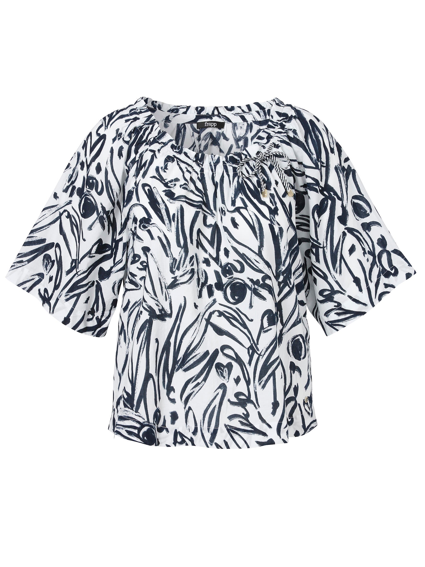 Bluse Rundhals 1/2 Arm Druck - 994814 - Weiß | Schwarz