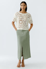 Strick-T-Shirt aus Baumwollmix - 1052-champagne - Creme