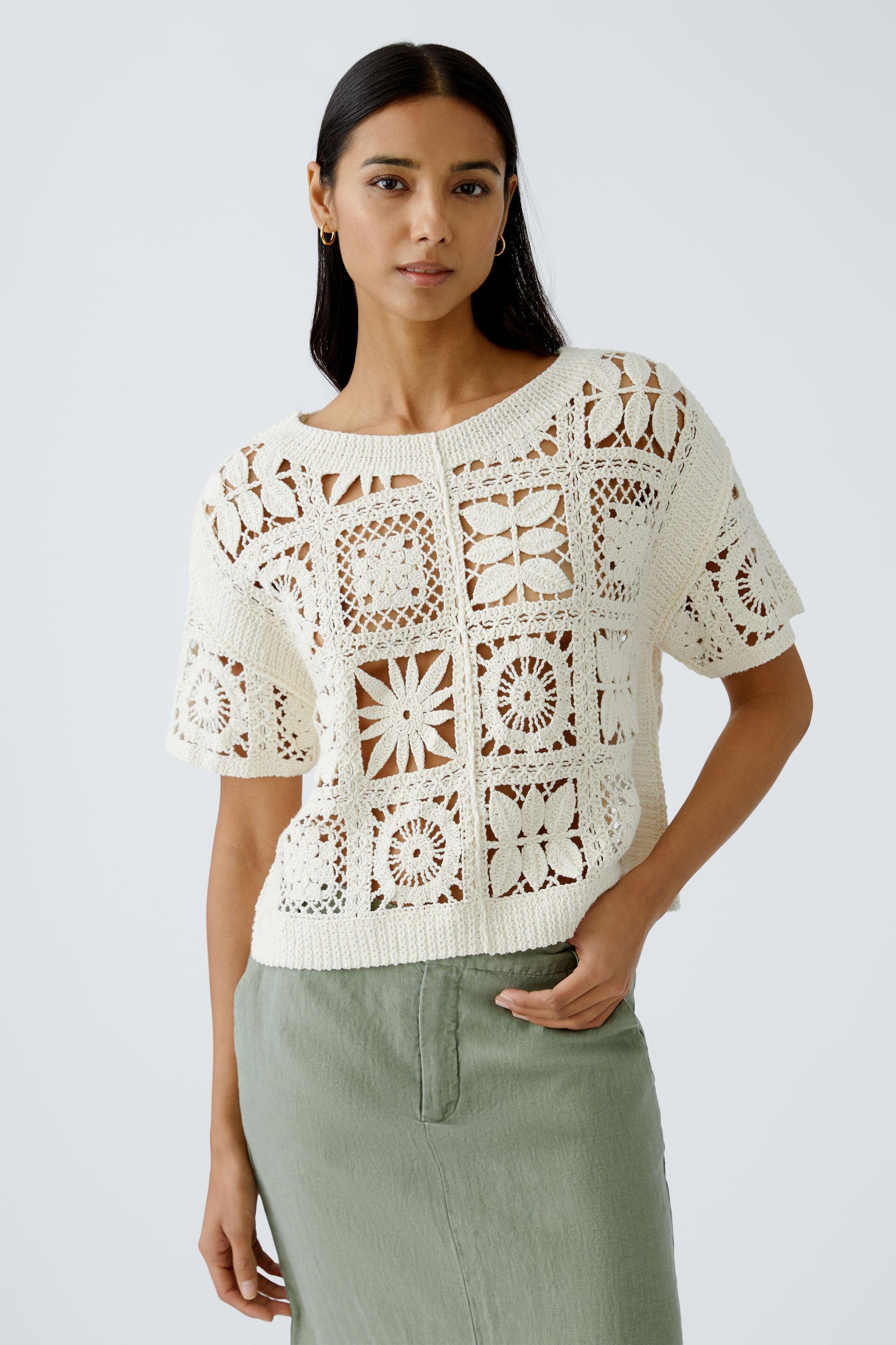 Strick-T-Shirt aus Baumwollmix - 1052-champagne - Creme