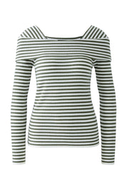 Strickpullover gestreift aus Viskosemix - 0671-khaki white - Khaki