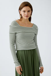 Strickpullover gestreift aus Viskosemix - 0671-khaki white - Khaki