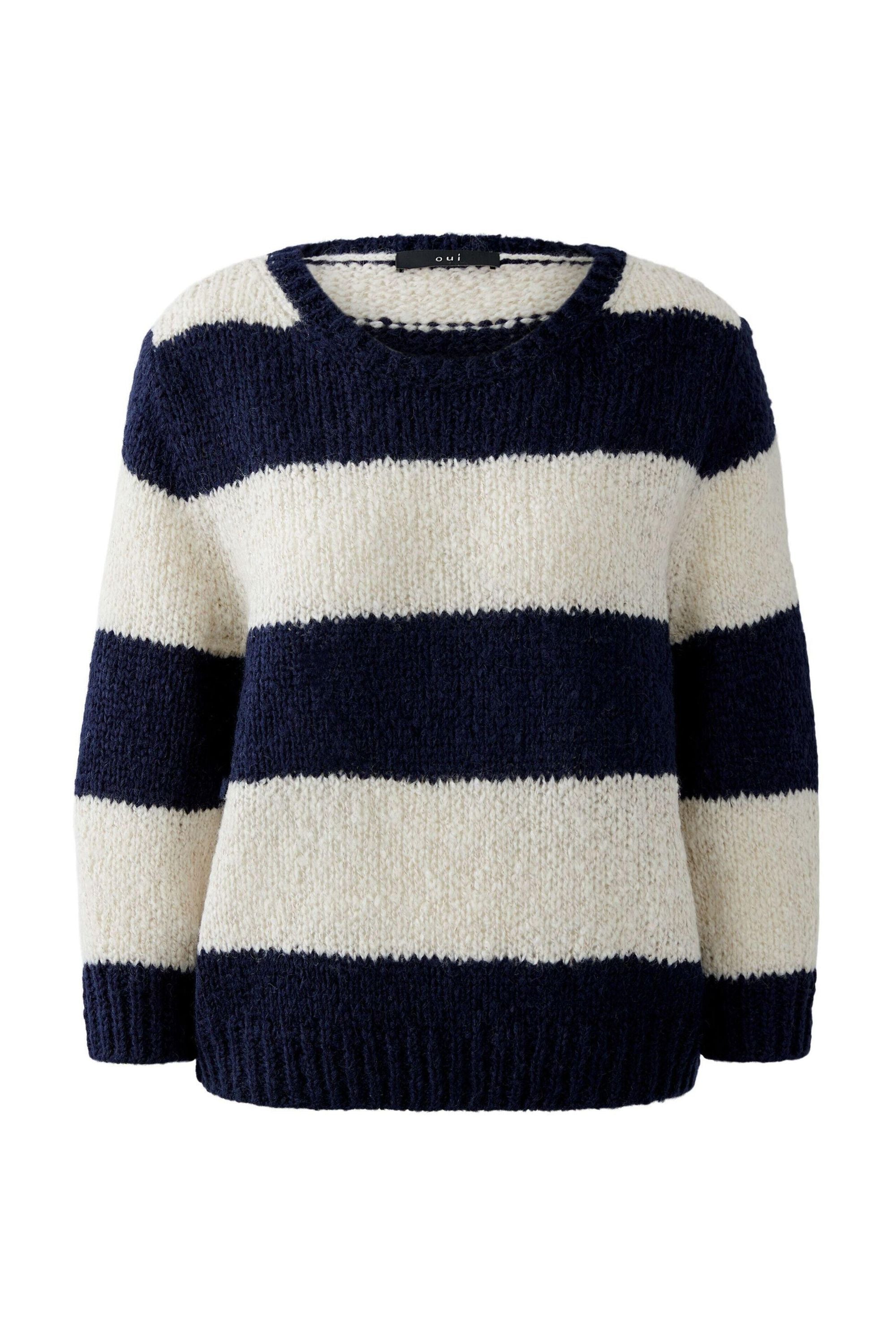 Strickpullover ESMY aus Wollmix - 0567-dk blue stone - Blau | Weiß
