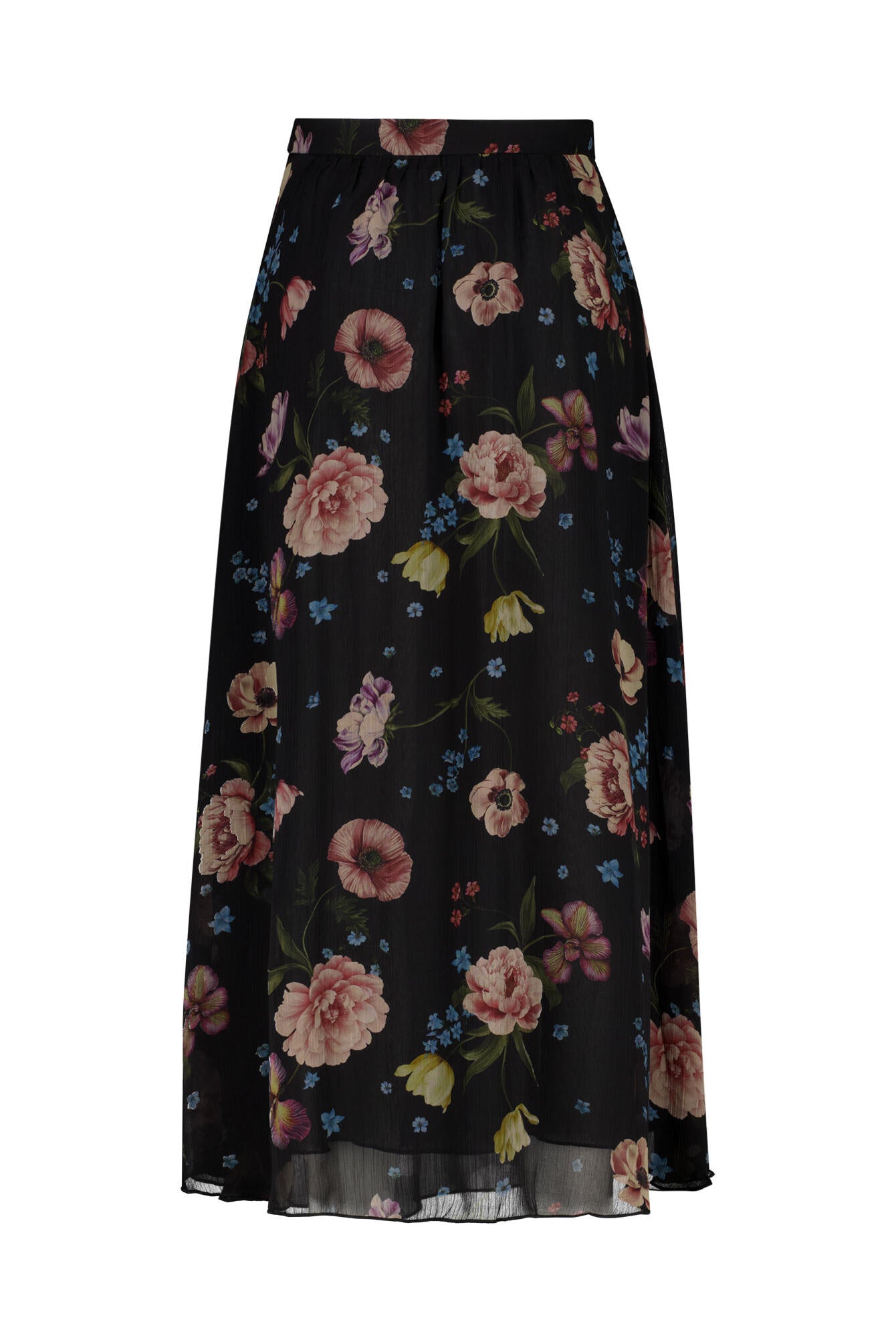 Chiffonrock Midi floral - 0993-black red - Schwarz