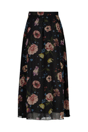Chiffonrock Midi floral - 0993-black red - Schwarz
