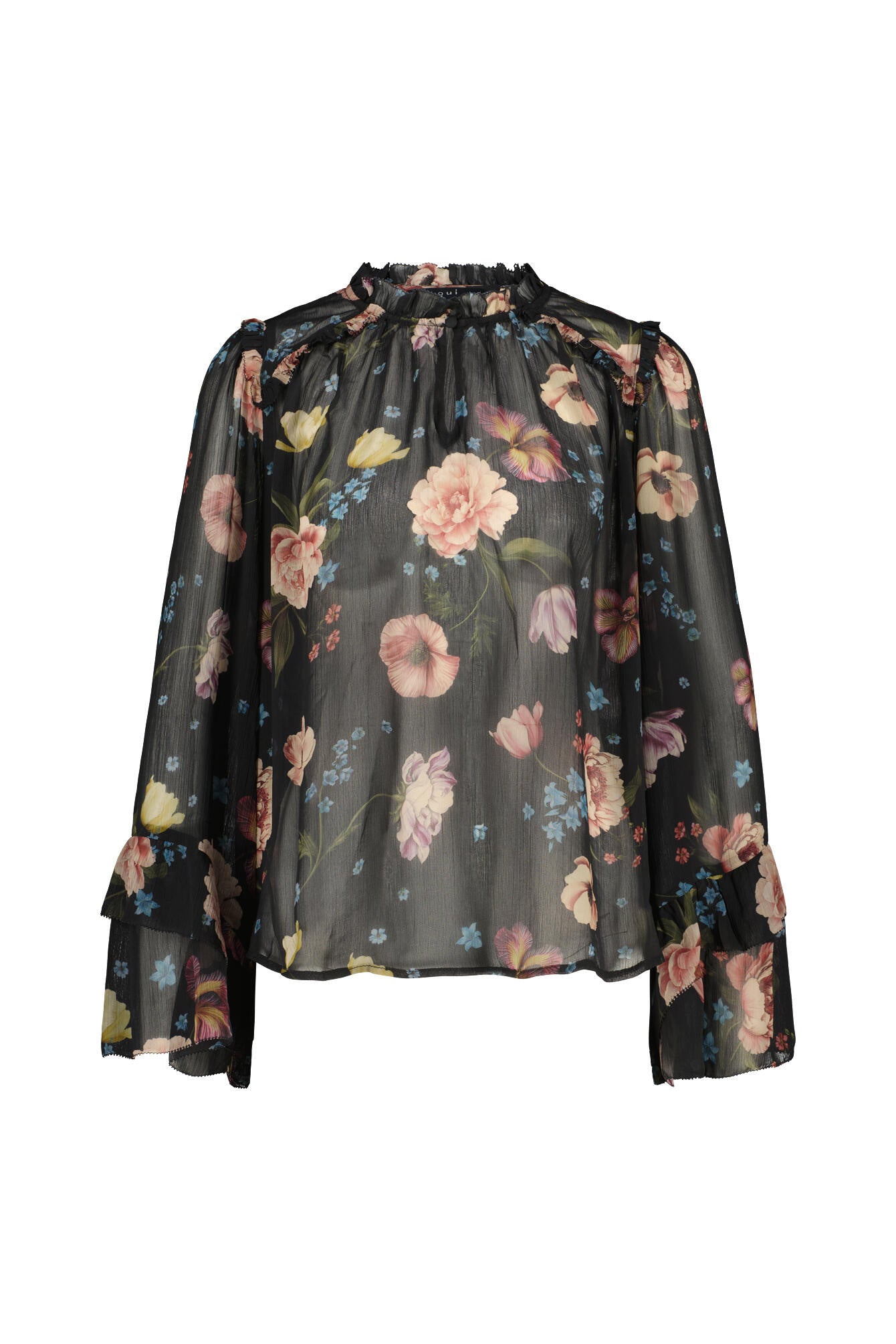 Chiffonbluse transparent - 0993-black red - Schwarz