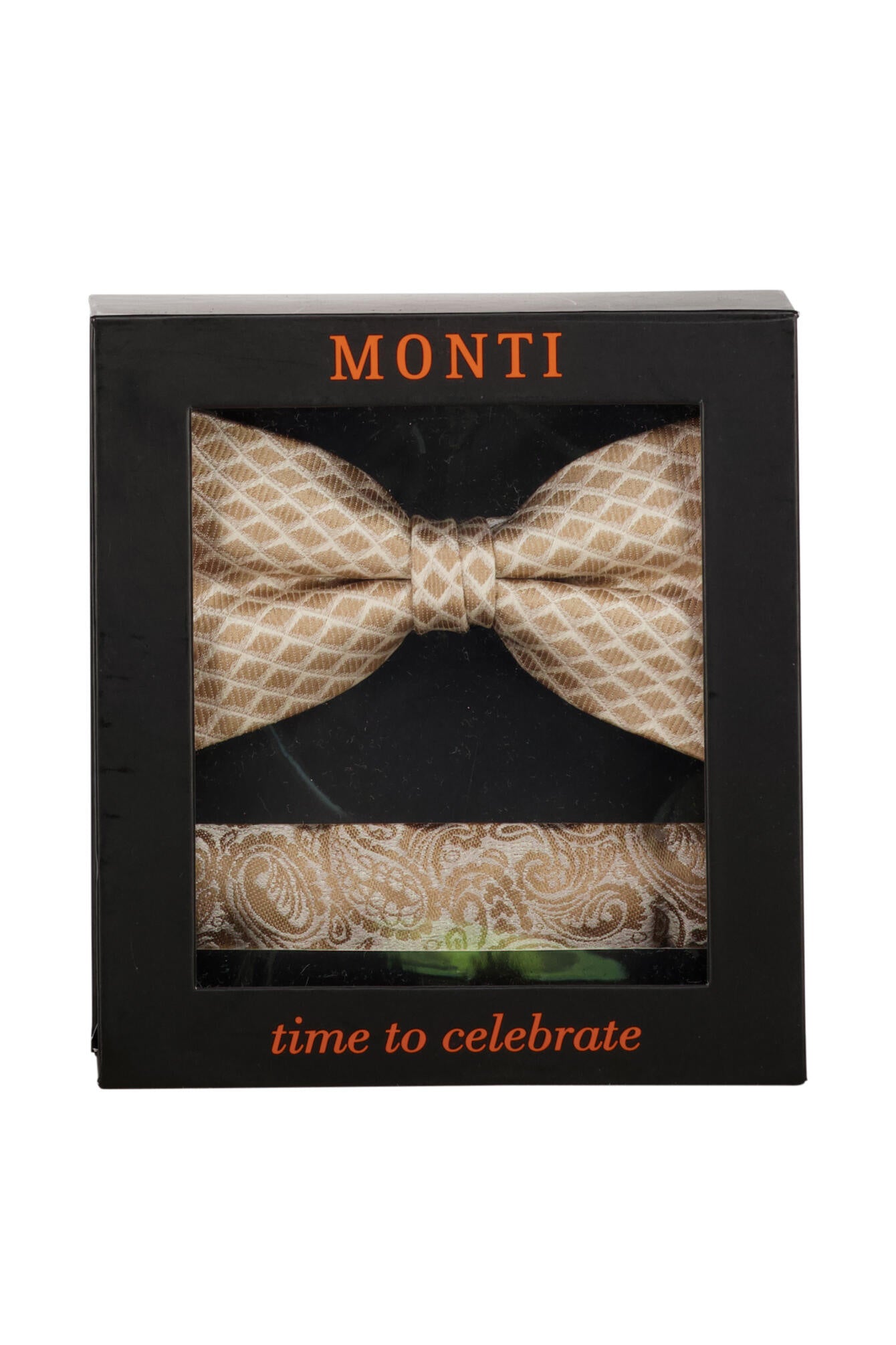 Fliege mit Einstecktuch - 6660-beige paisley - Beige