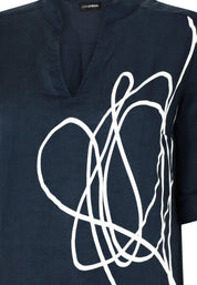 Leinenbluse mit V-Ausschnitt - 50-Marine - Blau