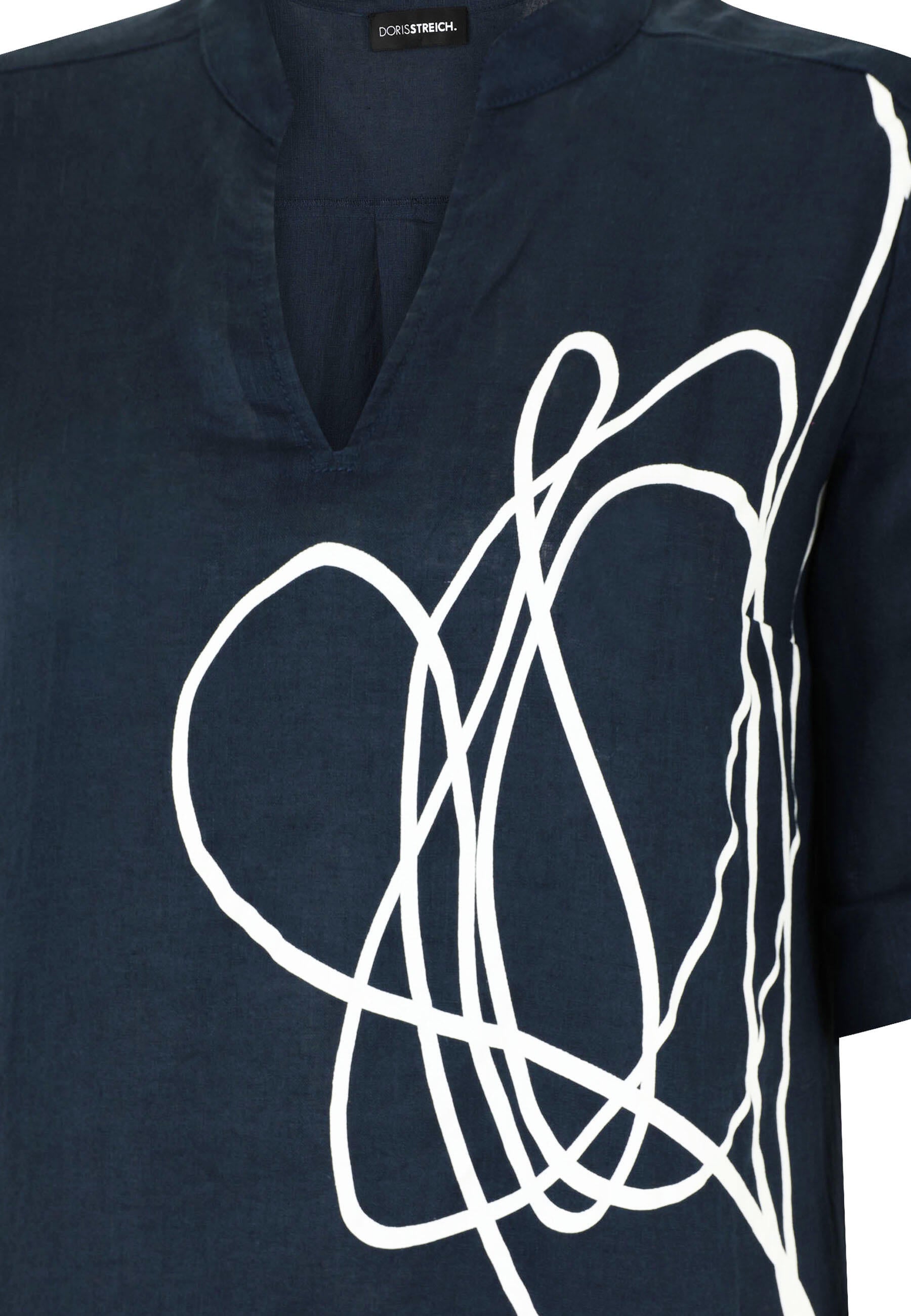 Leinenbluse mit V-Ausschnitt - 50-Marine - Blau