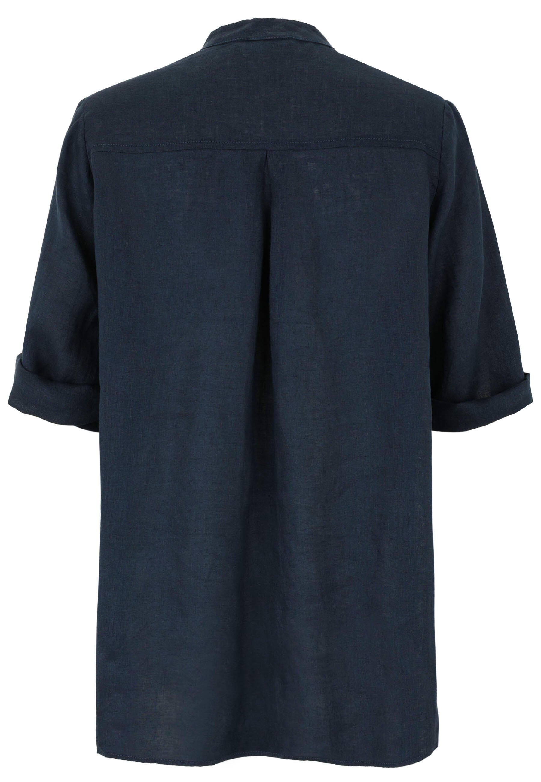 Leinenbluse mit V-Ausschnitt - 50-Marine - Blau