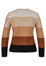 Gestreifter Strickpullover - 3099-Schwarz - Braun