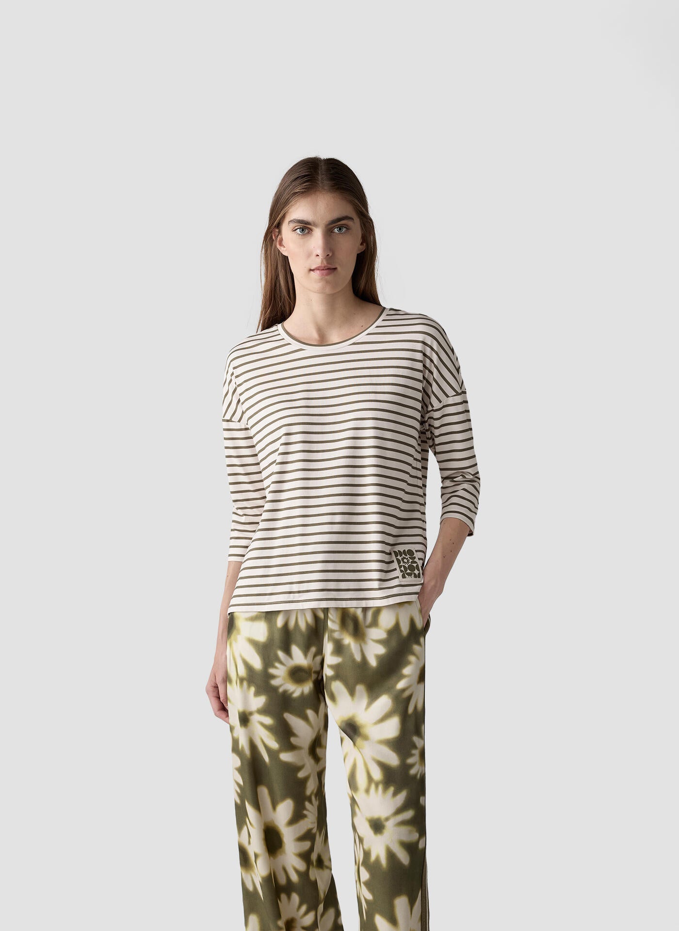 T-Shirt gestreift aus Baumwollmix - 5470-Olive - Grün