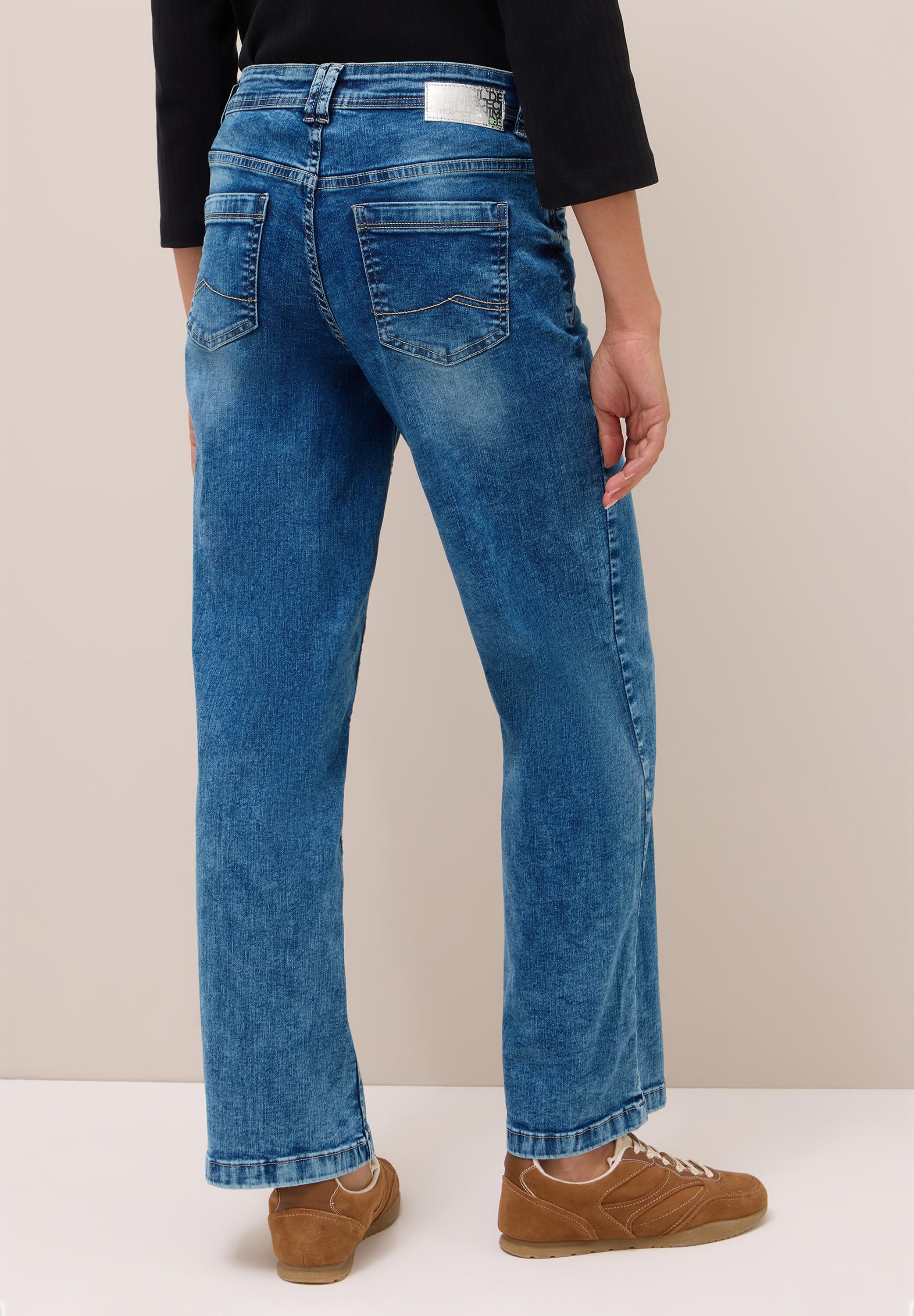 Jeans Wide Leg - 10235 mid blue used wash - Blau