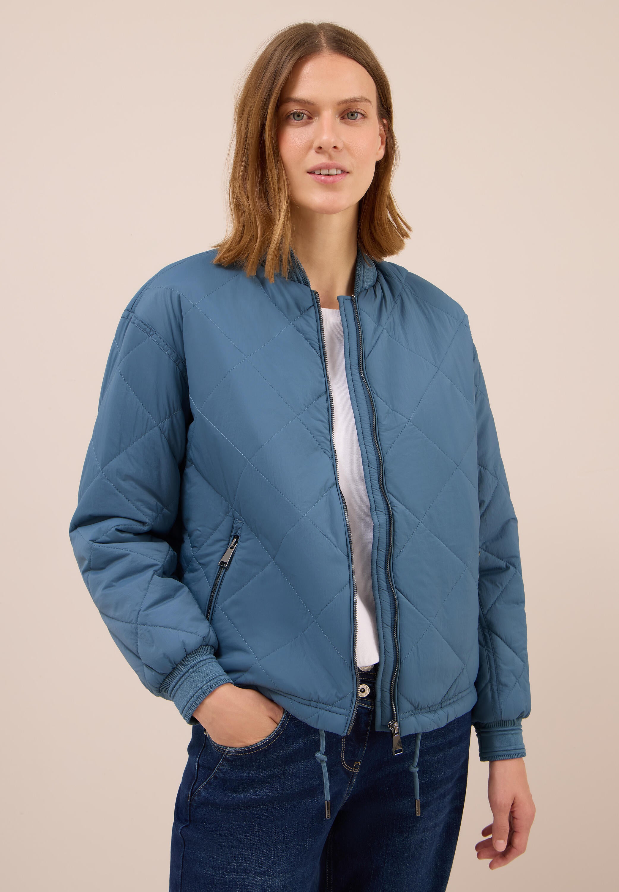 Steppjacke mit Bündchenkragen - 16666 moonstone blue - Blau