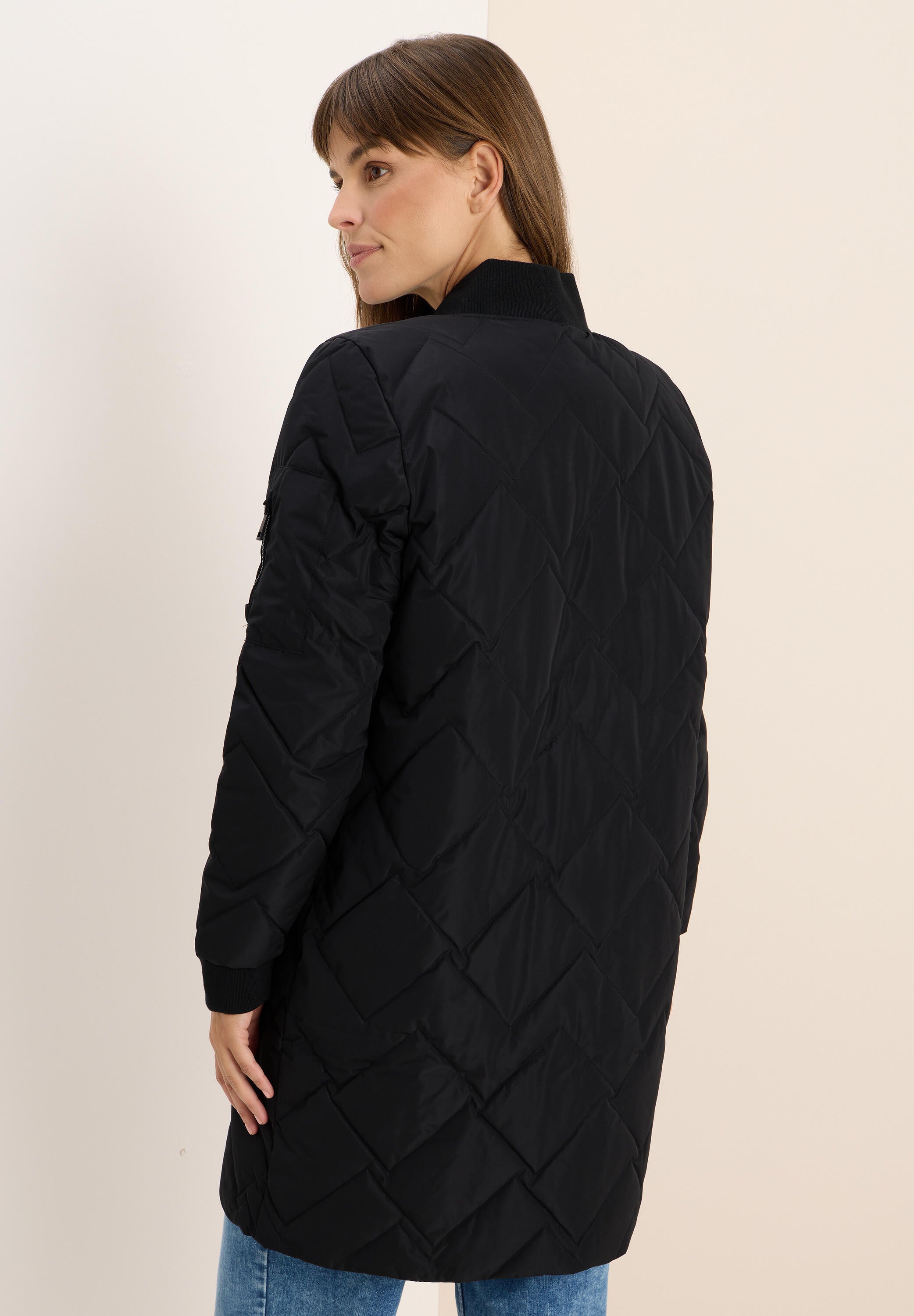 Steppmantel mit Bündchenkragen - 10001 Black - Schwarz