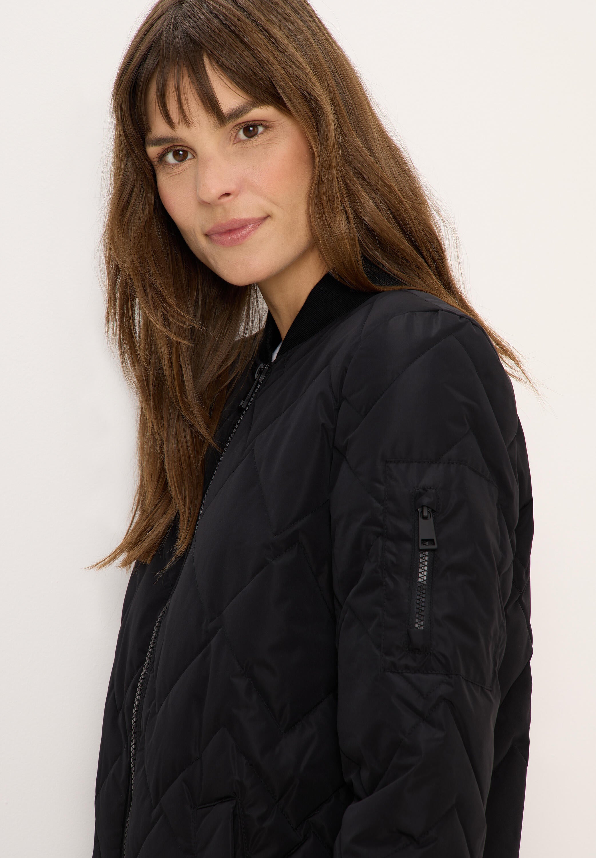 Steppmantel mit Bündchenkragen - 10001 Black - Schwarz