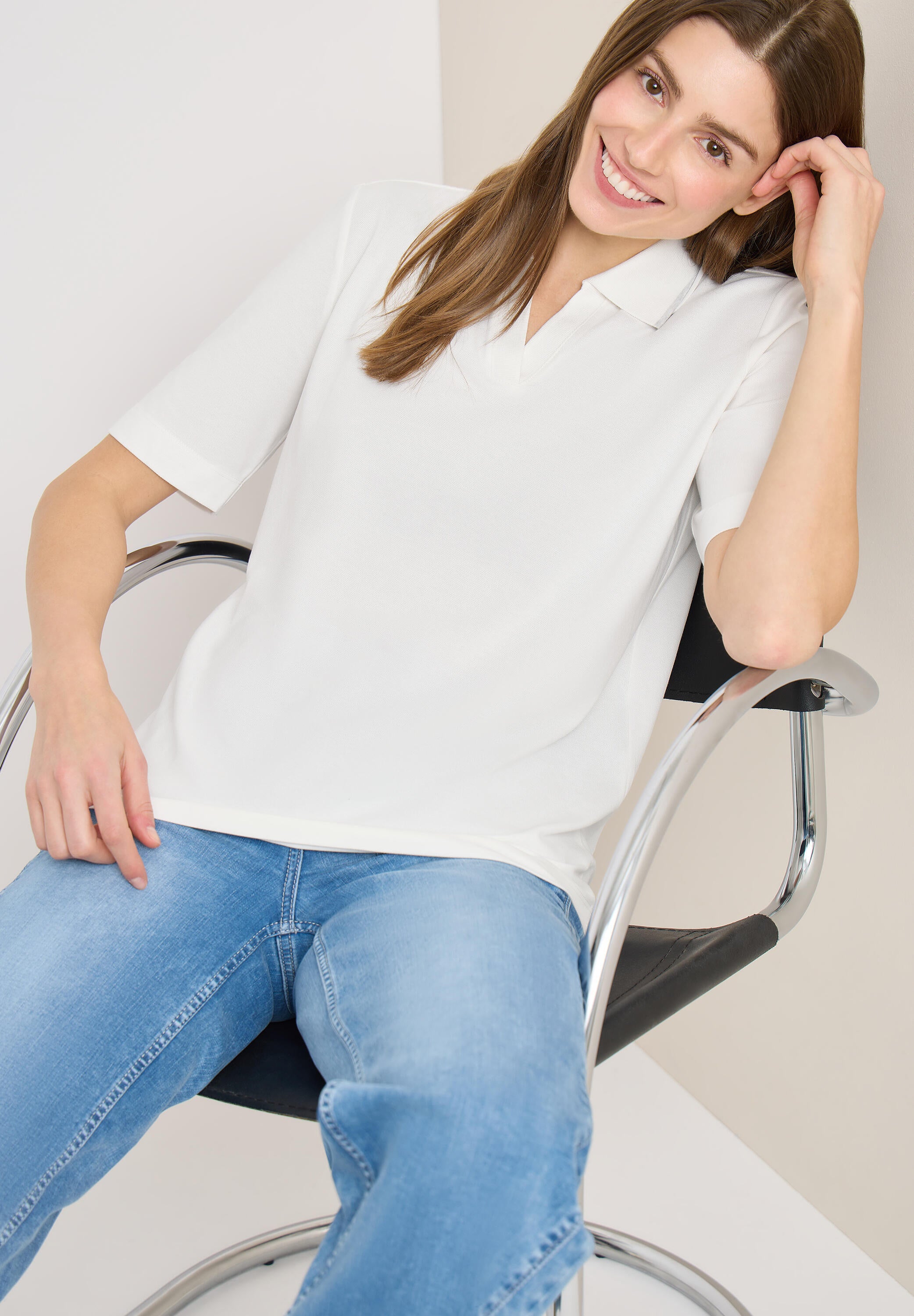 Poloshirt aus Baumwollmix - 13474 vanilla white - Creme