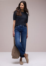 Strickpullover Halbarm Rundhalsausschnitt - 17502-shadowed navy - Blau