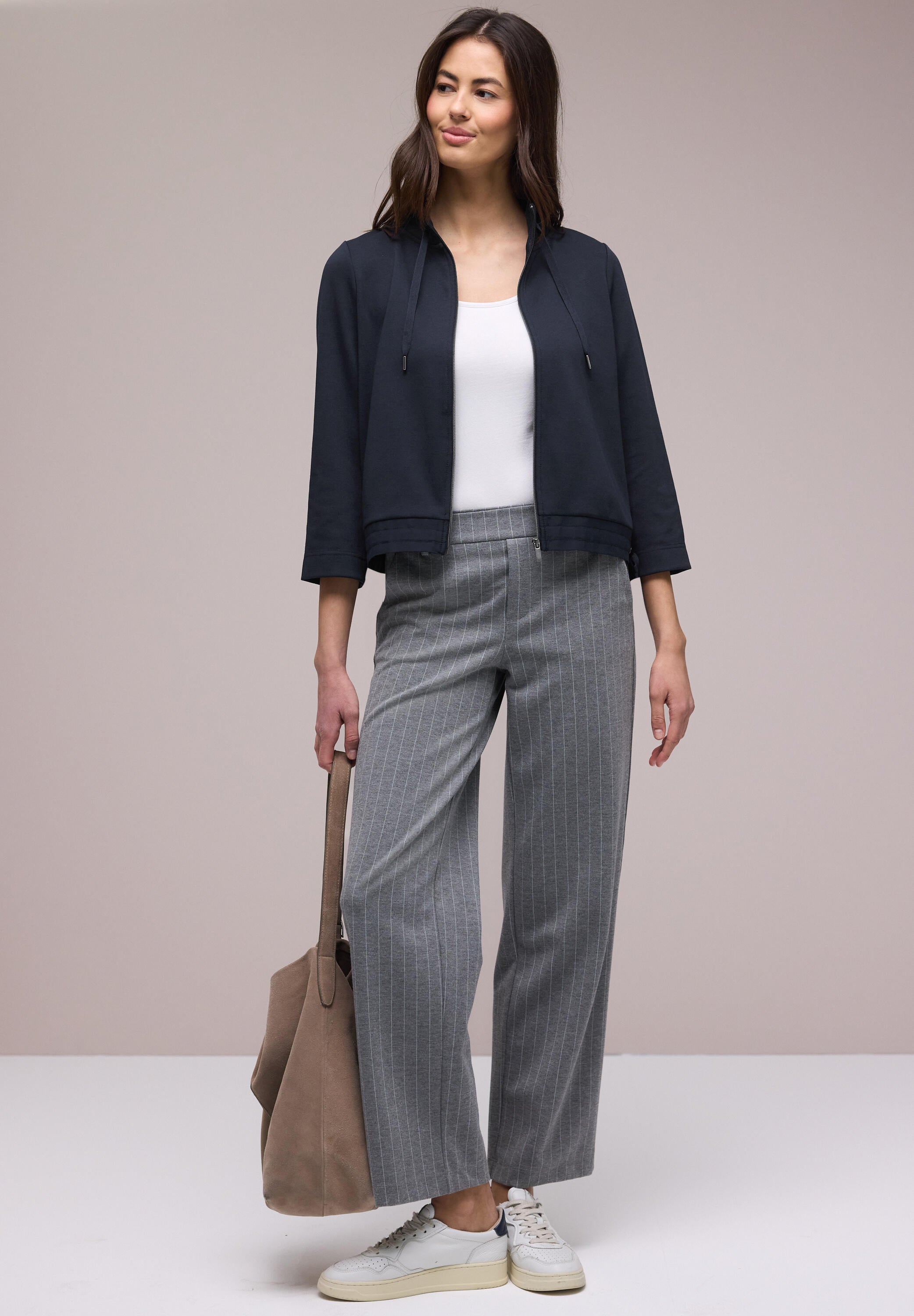 Strickjacke mit Stehkragen - 17502-shadowed navy - Blau