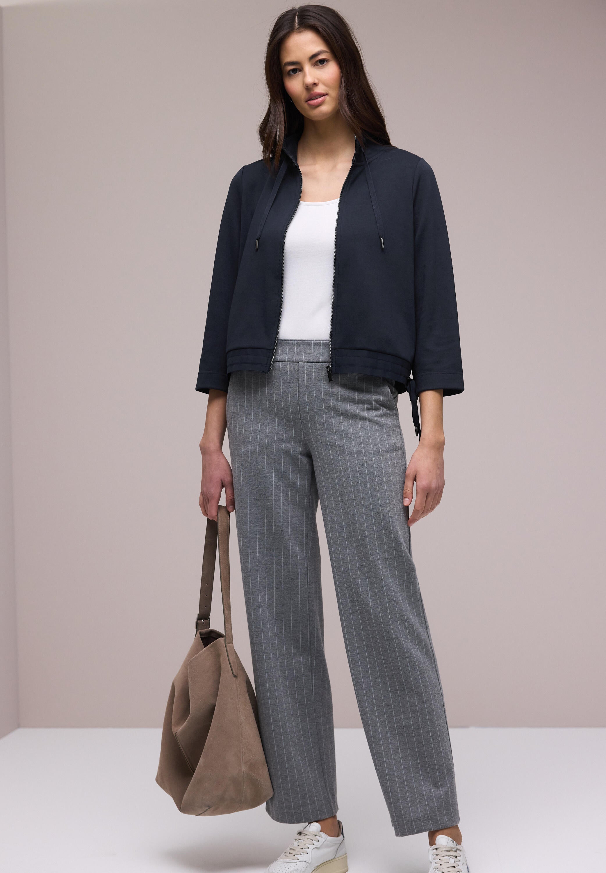 Strickjacke mit Stehkragen - 17502-shadowed navy - Blau