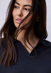 Langarmshirt aus Viskose - 17502-shadowed navy - Blau