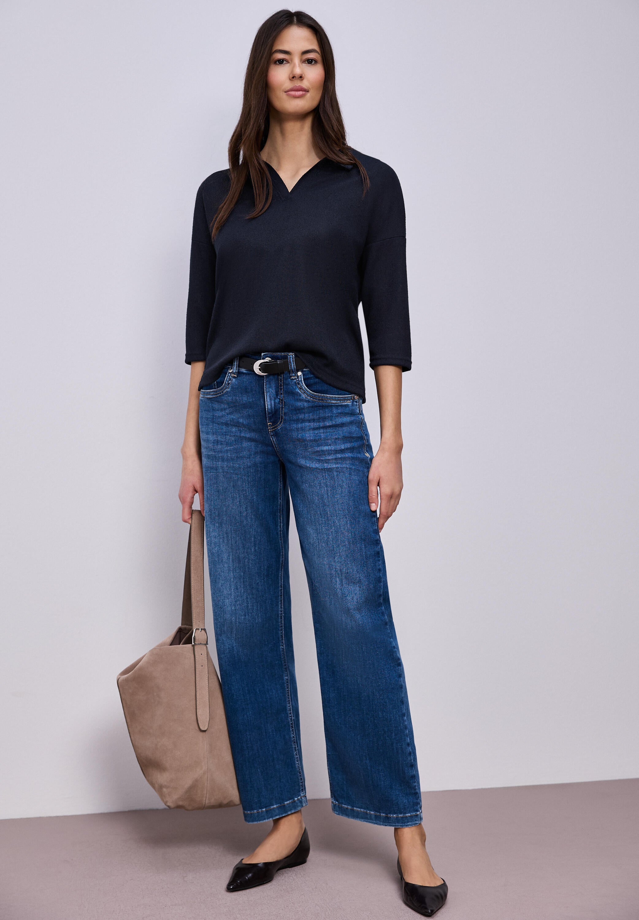 Langarmshirt aus Viskose - 17502-shadowed navy - Blau