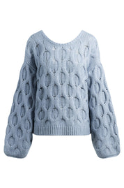 Oversized Strickpullover mit Zopfmuster - 421-Medium Blue - Blau