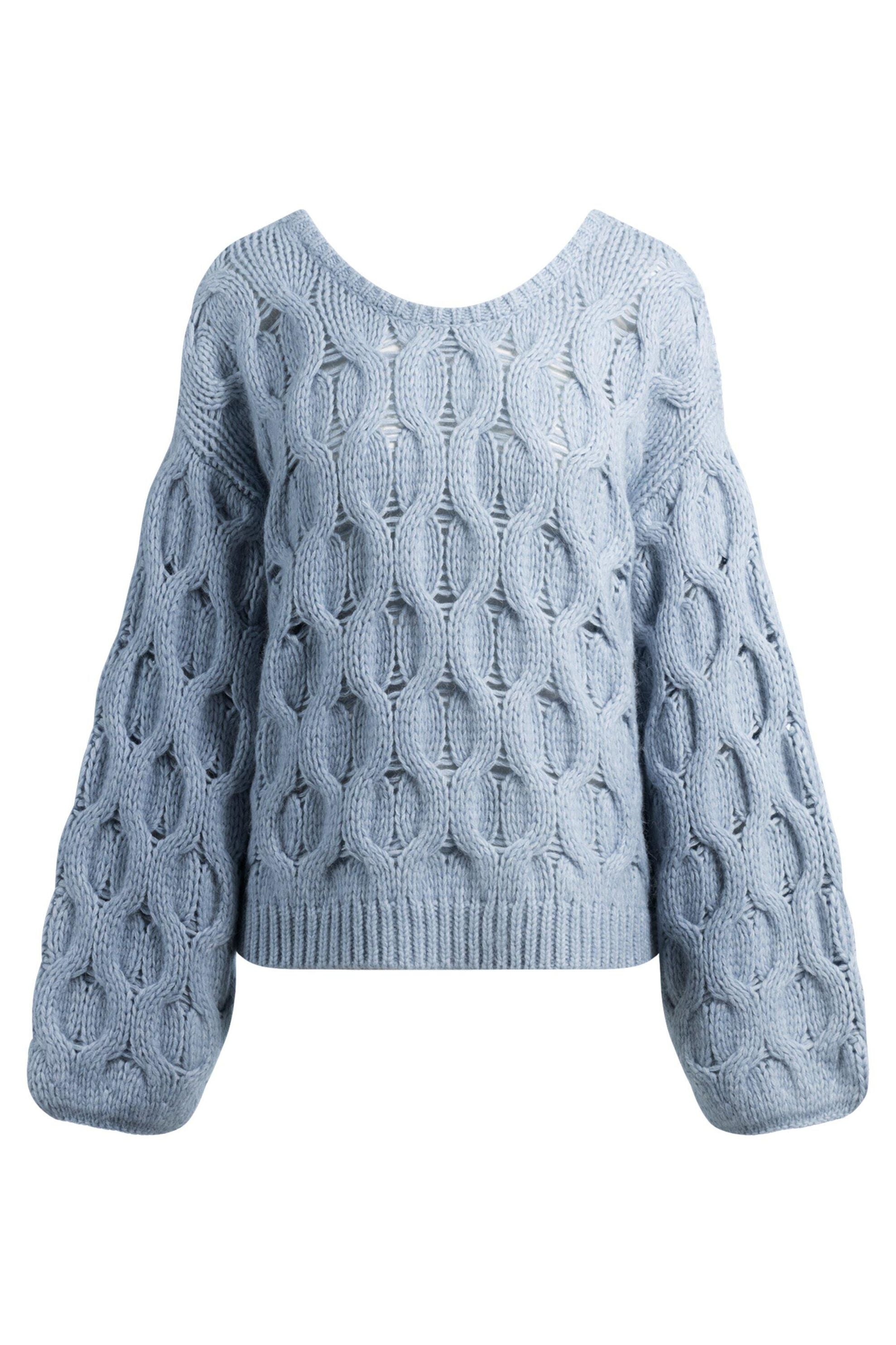 Oversized Strickpullover mit Zopfmuster - 421-Medium Blue - Blau