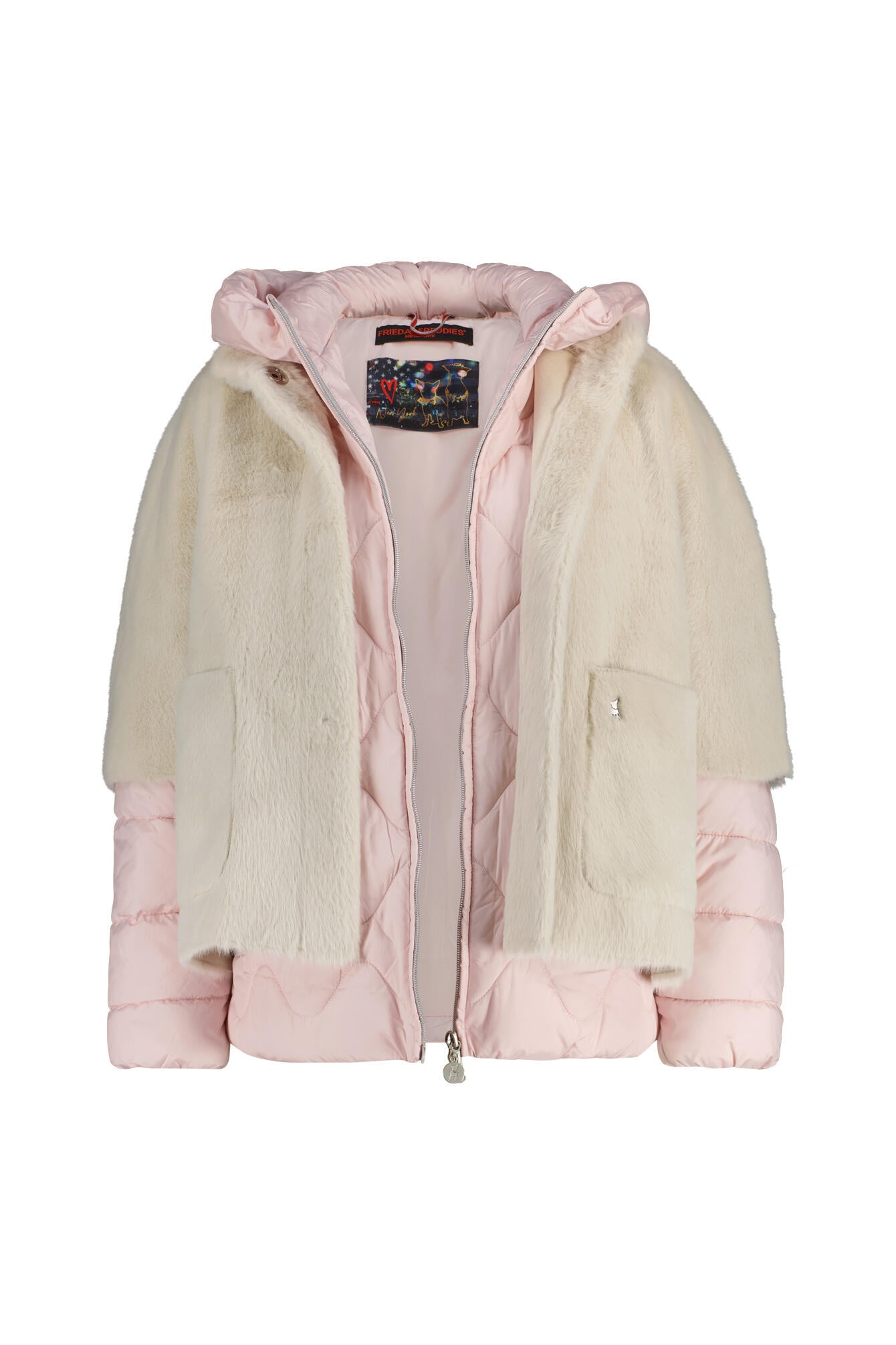 Steppjacke mit Fun Fur Cape - 101-off-white - Weiß