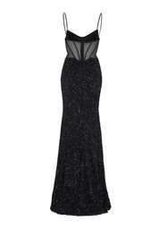Abendkleid Maxi mit Pailletten - 100 - Schwarz