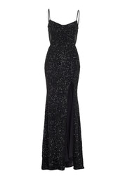 Abendkleid Maxi mit Pailletten - 100 - Schwarz